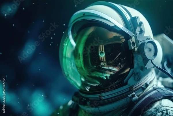 Obraz Close up view. Cosmonaut in the space suit. Beautiful illustration picture. Generative AI