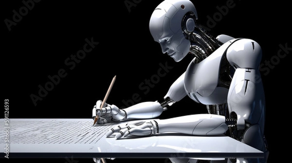 Obraz AI writing an essay, robotic, futuristic, android. Created using generative AI.