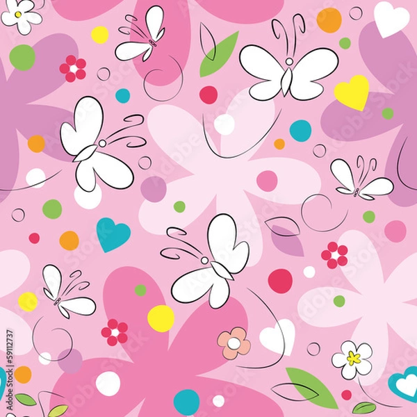 Obraz butterflies and flowers pattern