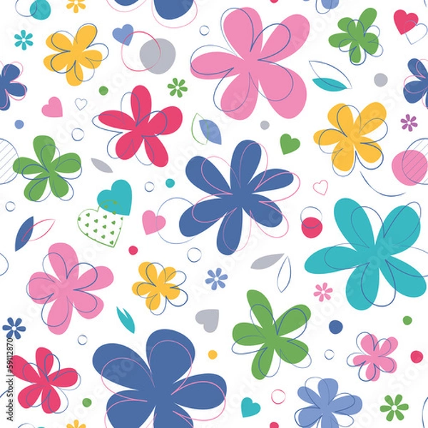 Obraz colorful hearts and flowers pattern on white background