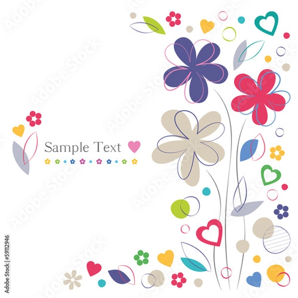 Obraz flowers and hearts greeting card border