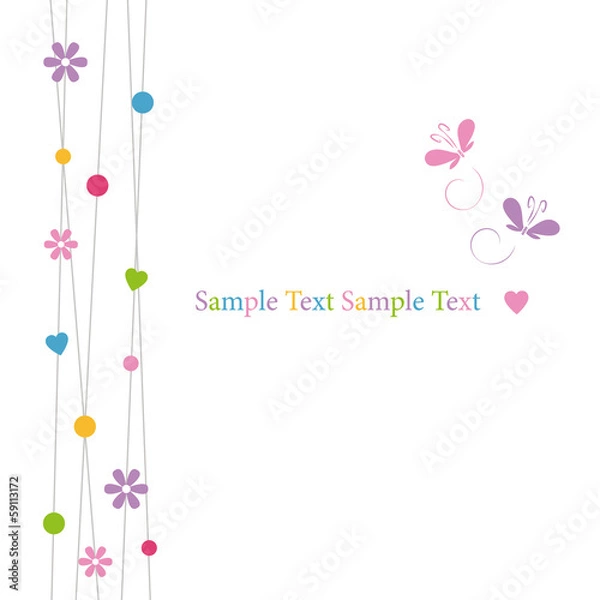 Obraz cute hearts flowers dots and butterflies greeting card