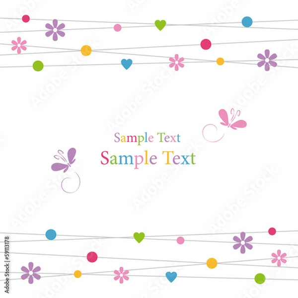 Obraz cute hearts flowers dots and butterflies greeting card