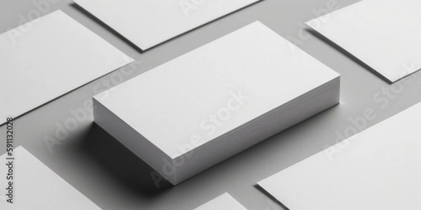 Fototapeta White blank business cards lie on a white clean table, mockup