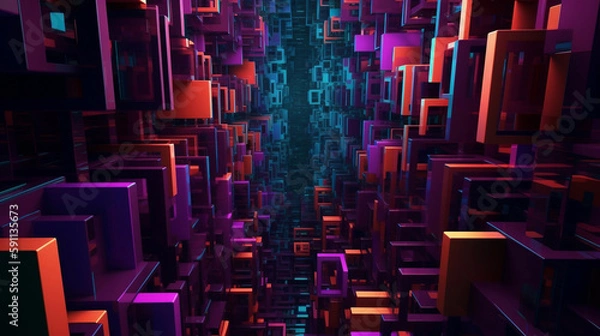 Obraz 3d cyberpunk background, colours, cinematic, abstract, dynamic. Created using generative AI.
