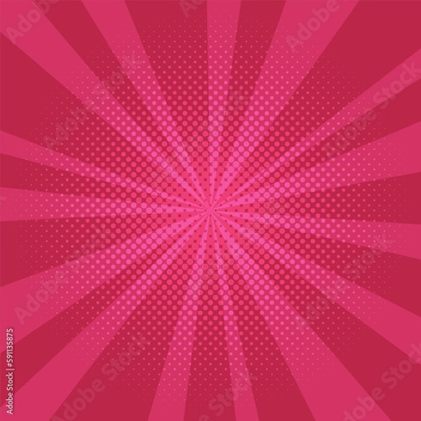 Obraz Pop art comic background lightning blast halftone dots and rays. Cartoon Vector Illustration on viva magenta. Vintage duotone texture. Superhero wow banner. 