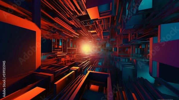 Obraz 3d cyberpunk background, colours, cinematic, abstract, dynamic. Created using generative AI.
