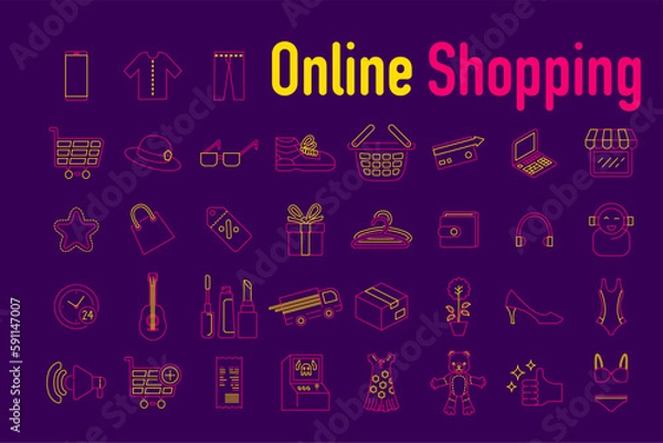 Fototapeta Icon set online shopping e-commerce, You can edit the color.
