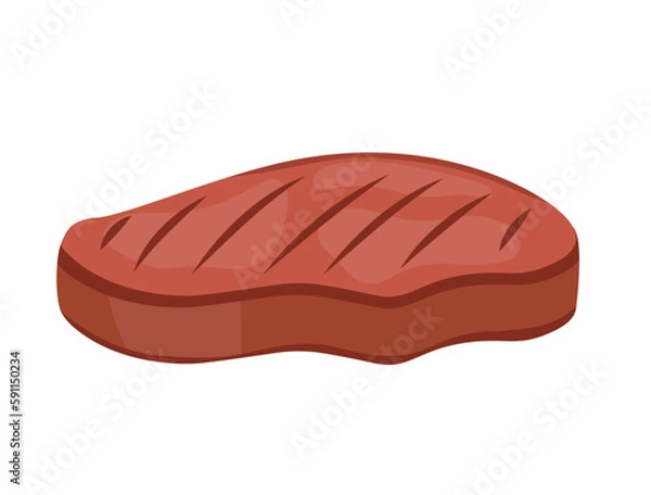 Fototapeta Concept Meat grilled steak. This is a flat illustration of a grilled steak that could be used in a web or cartoon context. Vector illustration.