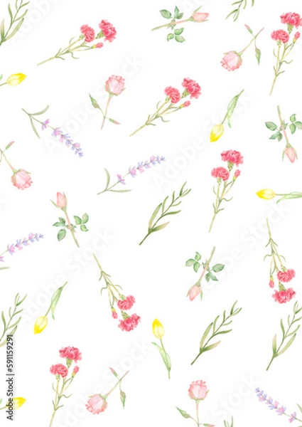 Obraz 水彩パステルカラーのおしゃれかわいい花柄背景素材