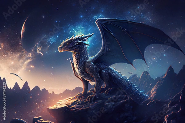 Obraz dragon in the night,dragon in the night sky,dragon in the sky
