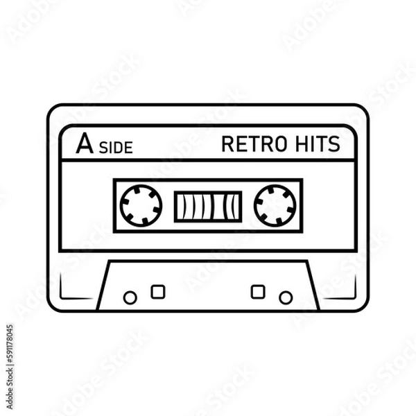 Obraz Audio cassette. Hand drawn sketch icon of retro song tapes. Y2k and 90s design. Doodle sketch style. Isolated vector illustration on white background.