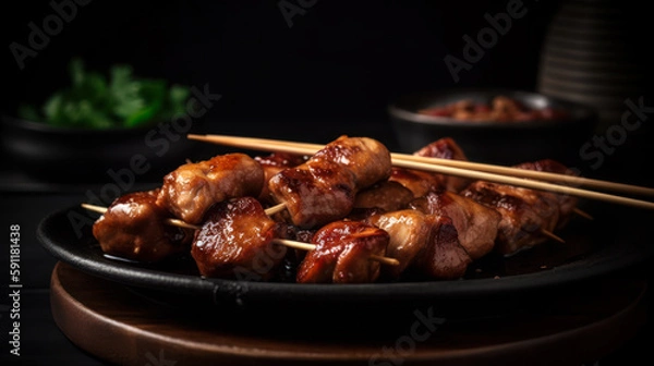 Fototapeta Savoring the Authentic Taste of Yakitori - food photography. Generative AI