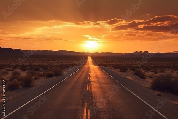 Fototapeta Beautiful route 66 landscape at sunset, ai generated, Generative AI