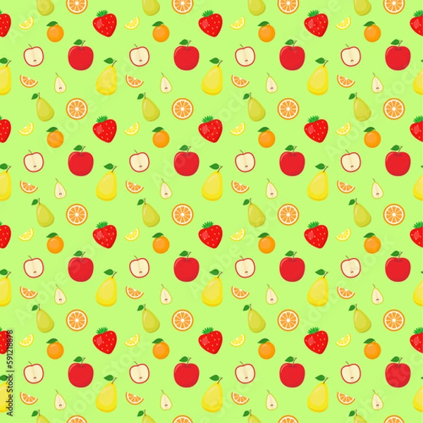 Fototapeta Seamless fruit pattern with apple, pear, orange, strawberry