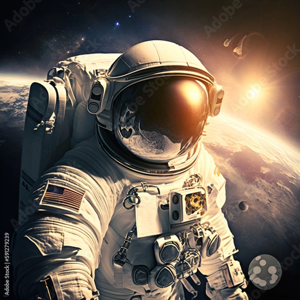 Fototapeta  Astronaut explores outer dark space generative ai