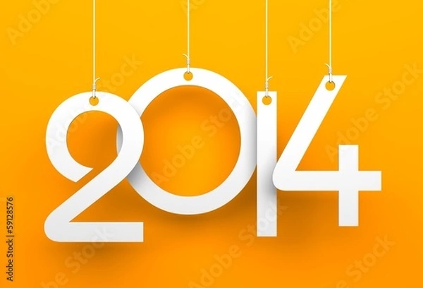 Obraz White tags with 2014 on orange background