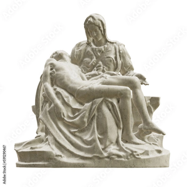 Fototapeta The Pietà classical sculpture isolated on transparent background. 3D rendering