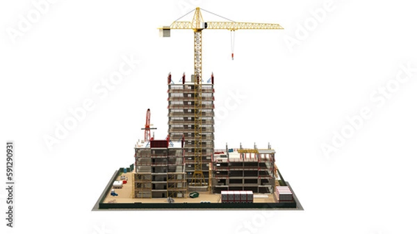 Obraz Building Construction Site, BIM Project, 3d rendering, 3d illustration