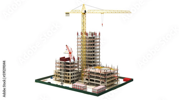 Obraz Building Construction Site, BIM Project, 3d rendering, 3d illustration