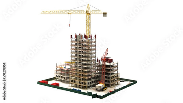 Obraz Building Construction Site, BIM Project, 3d rendering, 3d illustration