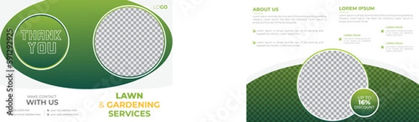 Fototapeta Lawn and Gardening Services Bifold 4 Page Brochure Design Template