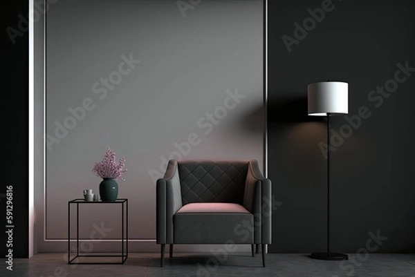 Fototapeta modern minimalist office space with a desk and chair. Generative AI