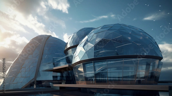 Fototapeta futuristic construction with solar panels . Generative ai