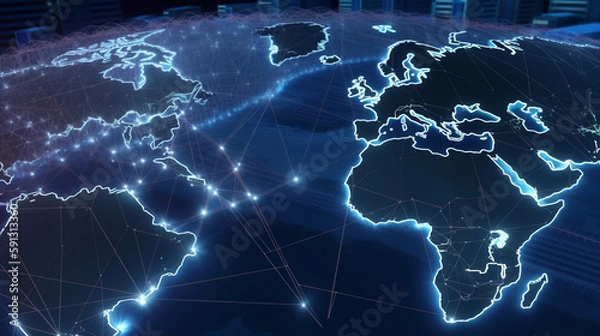 Obraz world map, globalisation, connections. Created using generative AI.