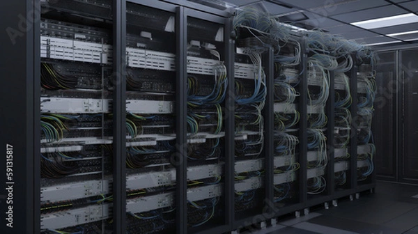 Obraz room with servers. Big data, connections. Created using generative AI.
