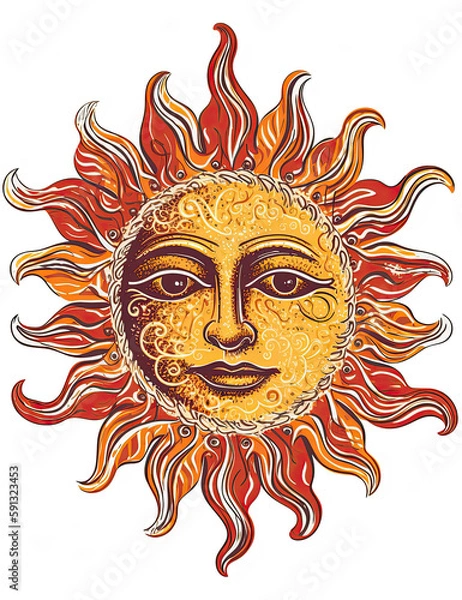 Obraz Sun Face, Tarot Style, Mystical, Logo Design, T Shirt Design. Generative AI