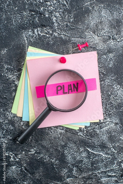 Obraz top view plan written note on sticker on gray background paper college lesson notepad note student pen study