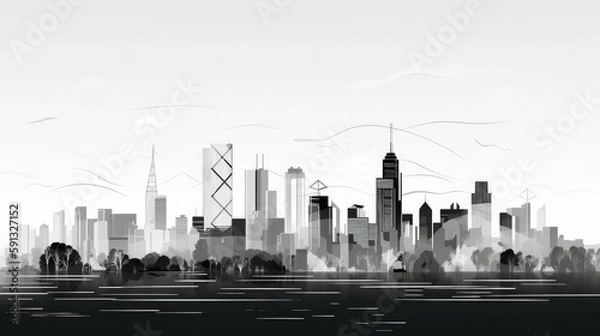 Fototapeta Simplified skyline line illustrations in monochrome