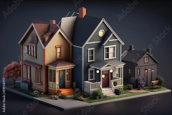 Fototapeta stack of colorful houses built on top of a giant book. Generative AI