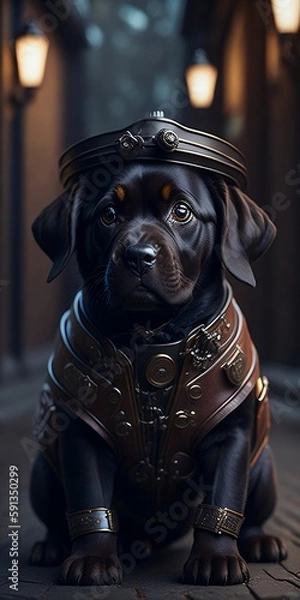 Obraz Cute Dog sitting, wearing suit, Created using generative AI