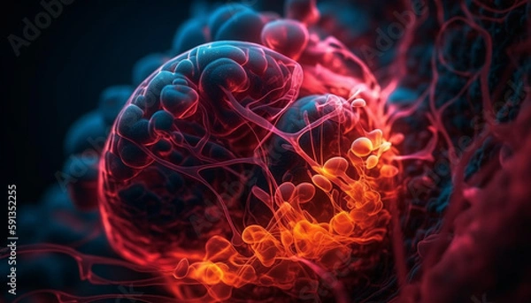 Fototapeta Cancer cells multiply, science finds a cure generated by AI