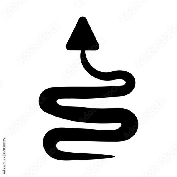 Fototapeta simple black serpentine arrow vector icon, different line widths. hand drawn