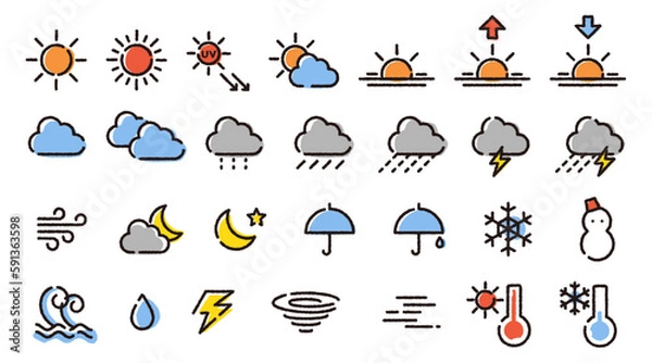 Fototapeta 手描き風天気アイコンセット