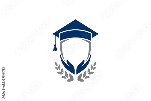 Obraz Education logo with toga hat, shield, hand and leaf decoration suitable for campus, university, school and graduation