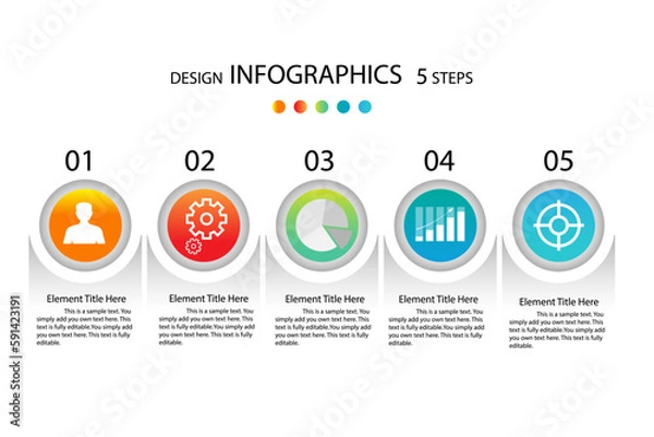 Fototapeta Business pie chart infographics modern vector banners used for presentations and web design diagrams. Abstract composition of 5-step graph options