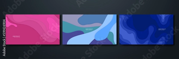 Fototapeta Set of wave abstract papercut style colorful design background