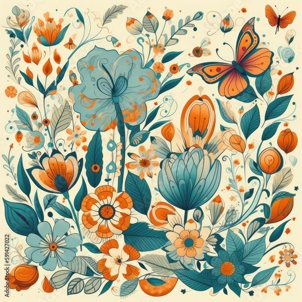 Fototapeta Elegant 2D pearl-based illustration that features flowers