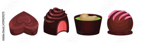 Fototapeta Assorted Chocolate Sweets or Chocolate Praline with Filling Vector Set