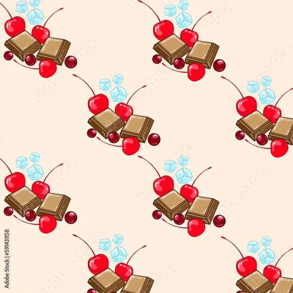 Fototapeta pattern with hand drawing chocolate and cherry