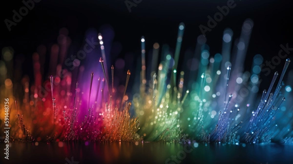 Fototapeta fiber optical network cable close up with bokeh light background, Generative AI