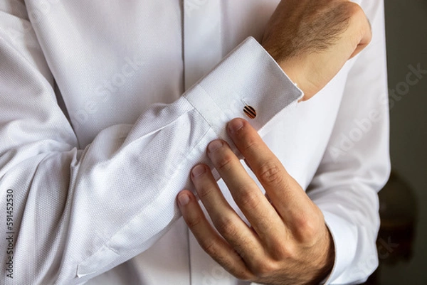 Obraz Groom preparing before the wedding. Detail.