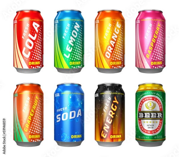 Fototapeta Zestaw puszek po napojach