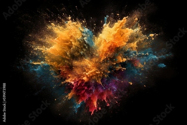 Fototapeta Colorful Explosion in Heart Shape - Abstract Wallpaper on Black Background by generative ai