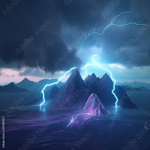 Obraz lightning over the mountains