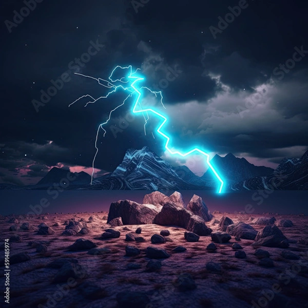 Obraz lightning over badlands, mountain